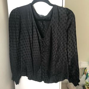 Madewell Black Button Down Polkadot Blouse size 6